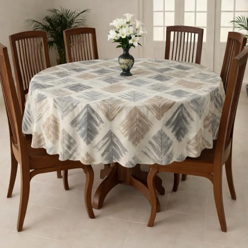 Image of Homerz Premium Waterproof PVC Sparkle Table Cover Collection | Table Cover with Scallop Edges | Dust, Spill & Scratch Resistant (Rustic Leaf Harmony, 60 inch- Round)