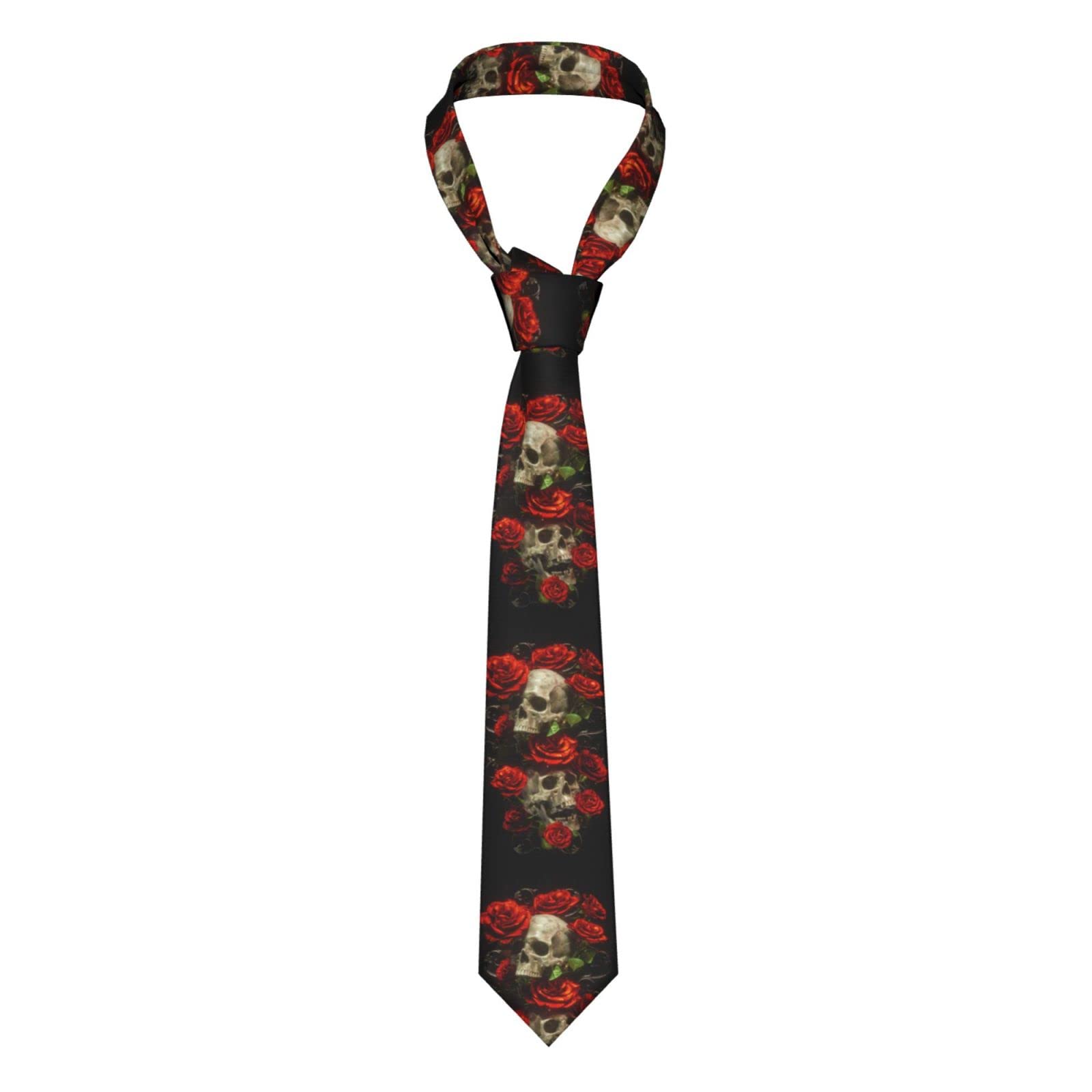 Temkin Men's Skull And Roses Necktie For - Full Print, Silk Slim Suit Ties For Business Birthday Wedding Banquet Party