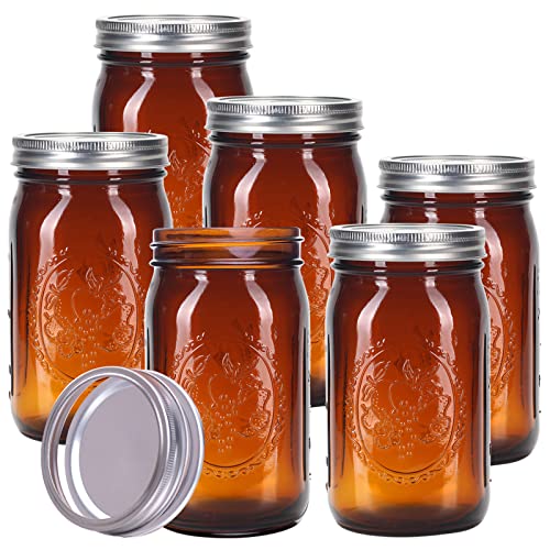 eleganttime Amber Glass Mason Jars 32 oz Wide...