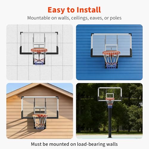 Image of 54 Inch Wall Mounted Basketball Hoop, 8-10 FT Adjustable Height Shatterproof PC Backboard Basketball Goal with 18 Inch Solid Rim for Indoor & Outdoor Use, Home, Gym, Backyard