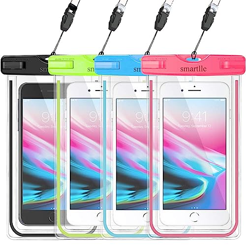 smartlle Waterproof Phone Pouch, Universal Waterproof Phone Case, Dry Bag Outdoor Beach Bag for iPhone 15 14 13 12 11 Pro Max XR SE XS 8 7 6S Plus, Galaxy Other Phones Up to 6.9''-4 Pack