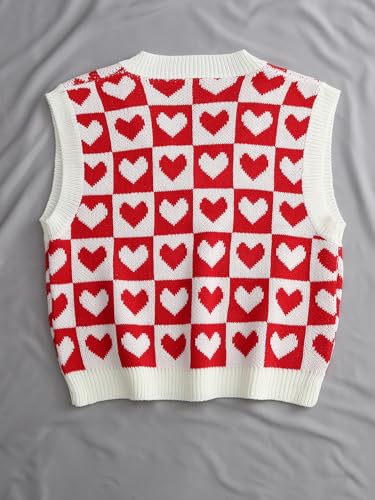 Floerns Women's Cute Heart Print V Neck Sleeveless Sweater Vest Knit Top2