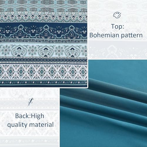Image of Cottolester Boho Comforter Set California King Size 8 Pieces, Teal Blue Comforter Bohemian Striped Bed in A Bag, Soft Microfiber Bedding Set for All Seasons