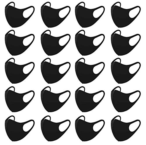 Light Cool Paisley Bandana Face Protective Covering Unisex Reusable Washable Multi Set (20 Pack, Plain Black)
