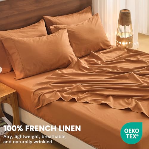 Image of Bedlifes 100% French Linen Cal King Bedding Set - 18-24 inch Extra Deep, 6Pcs | Soft & Durable, Breathable & Cooling, Flax Linen Sheet, OEKO-TEX Certified, Moisture Wicking, Easy Care, Machine Washable
