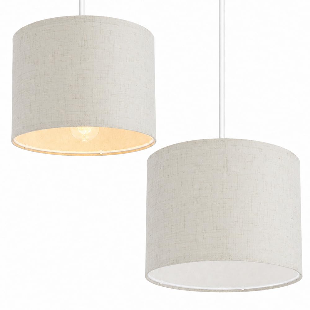 2 Pcs Drum Light Shade, 26x19cm Linen Drum Lamp Shade Compatible with E27 Modern Natural Fabric Lampshades for Ceiling Lights Replacement Lampshade for Table Lamps Floor Lamps Pendant Lights (White)
