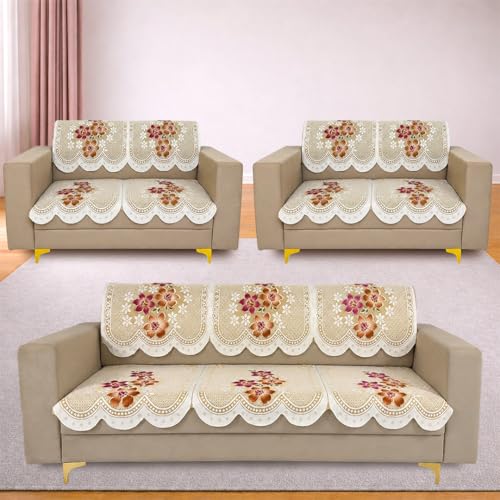 Image of Homerz Premium 'Surya Series' Sofa Cover | Stylish Sofa Protector | Net Fabric | Anti-Stain & Washable Slip Cover Exact Size Antislip (Exclusive Yellow, 7 (3+2+2) Seater, Seat Cover with Backrest)