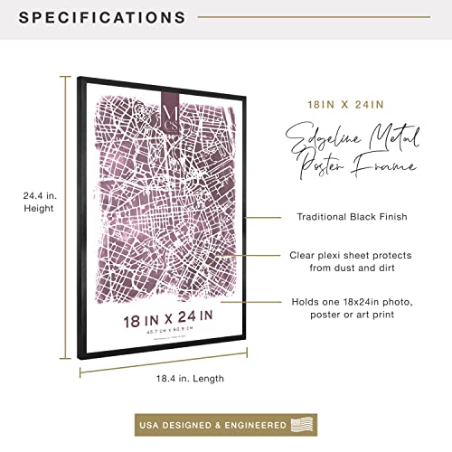 Image of MCS Edgeline Metal Poster Frame, Back-Loading Picture Frame For Wall Art, 18 x 24 Inch, Black