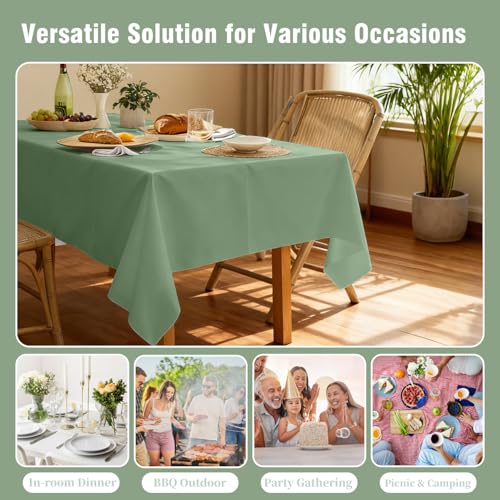 Image of Oigco Sage Green Tablecloth - 3 Pack 54 inch x 108 inch Rectangle Disposable Sage Green Table Cloth, Waterproof Plastic Table Cover for Party, Wedding, Holiday & Gathering Use