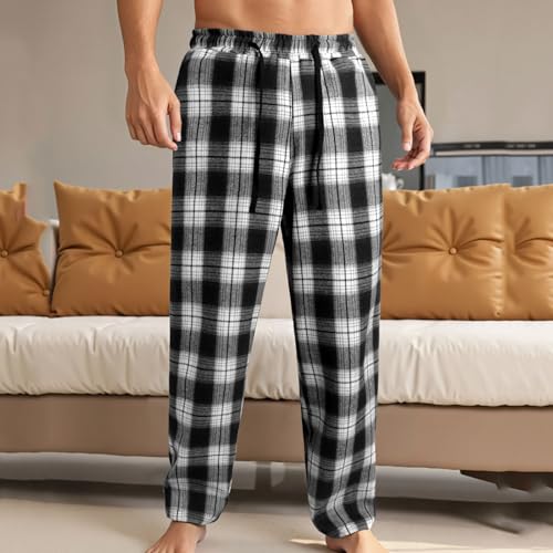 Plaid Lounge Pants for Men Male Homewear Pj Pajama Bottoms Loose Fitting Elastic Drawstring Waist Sleep Long Johns2