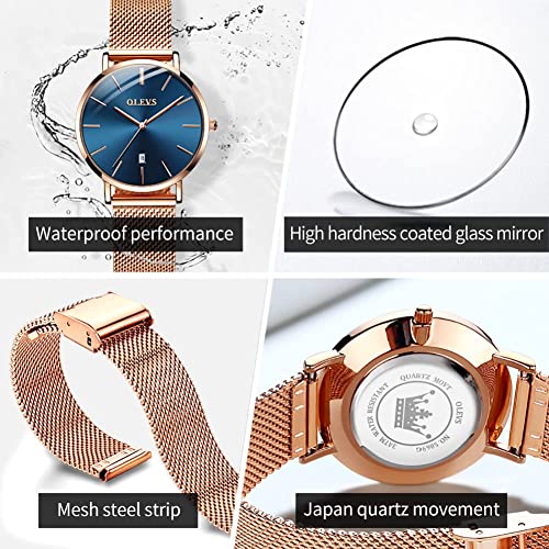 Image of OLEVS Men Leather Watches Black Ultra Thin 6.5mm Minimalist Dress Fashion Simple Casual Waterproof Date Watch for Men
