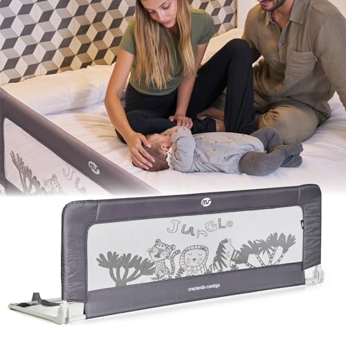 ms - Barrière de sécurité pour Enfants Portable, barrière de lit de Voyage, Pliable et Portable, Fixation sûre, 150 cm, avec sérigraphie - Gris.