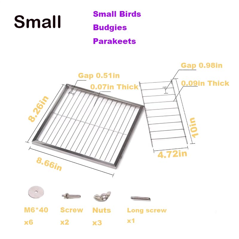 Image of Stainless Steel Bird Platform & Climbing Ladder Set (1 Platform + 1 Ladder) - Durable, Washable Cage Perch for Parakeets, Cockatiels, Conures (S)