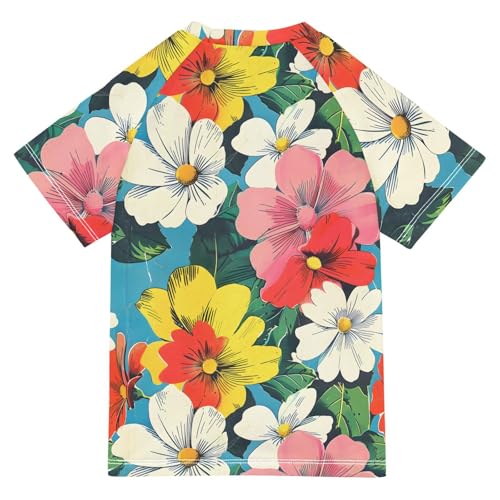 ALAZA Kids Rash Guard Girls Toddler Swim Shirts Short Sleeve Retro Floral UPF 50+ 3T2