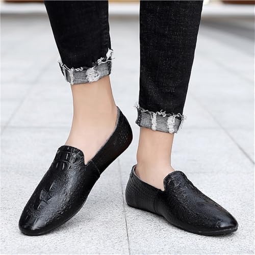 Loafers Shoes for Men Genuine Leather Pointed Toe Faux Crocodile Grain Rubber Sole Slip Resistant Lightweight Comfortable Prom Slip-ons2