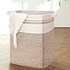 DOFASAYI Laundry Basket - Large Woven Rope Tall Laundry Hamper with Handles, Living Room Decorative Blanket Basket, Collapsible Large Storage Basket for Living room, Bedroom 17x13.8x22.1'' Light Brown