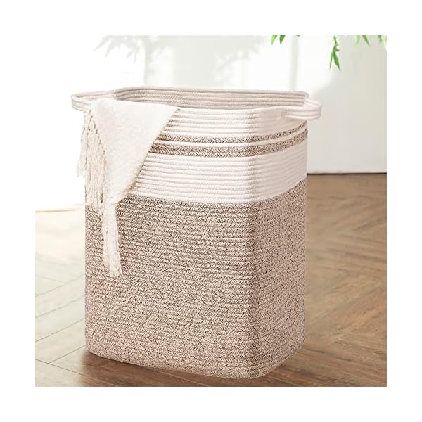 DOFASAYI Laundry Basket - Large Woven Rope Tall Laundry Hamper with Handles, Living Room Decorative Blanket Basket, Collapsible Large Storage Basket for Living room, Bedroom 17x13.8x22.1'' Light Brown