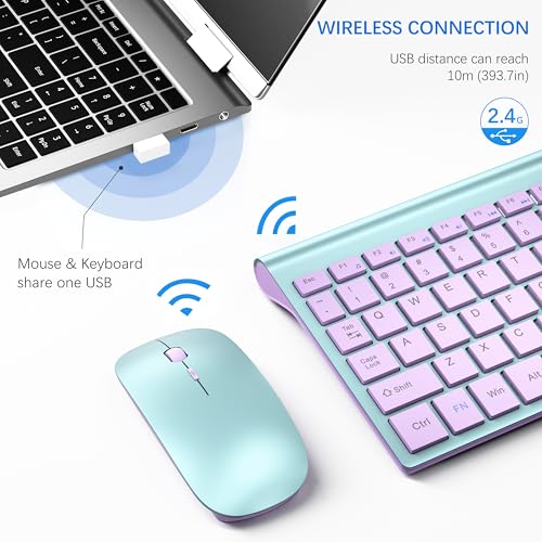 Image of Wireless Keyboard and Mouse Ultra Slim Combo, TopMate 2.4G Silent Compact USB 2400DPI Mouse and Scissor Switch Keyboard Set with Cover, Batteries Included, for PC /Laptop /Windows /Mac - Blue Purple