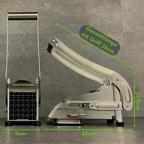 Topcroft Pommesschneider Edelstahl, 2 Schneidegrößen für individuelle Pommesdicke, Rutschfester Vakuumfuß, Gemüseschneider für einfachen & gesunden Pommesgenuss, Pommespresse, Frittenschneider – Bild 3