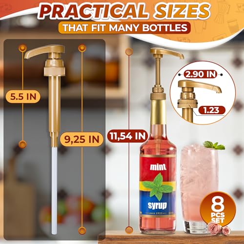 Image of 8 PCs Coffee Syrup Pumps - 9.25 inch Closed /11.54 inch Open Coffee Syrup Dispenser Pump - Fits Many 25.4 oz Bottles, Precise Dispensing, Lockable Mechanism, Easy to Use & Clean | Works with Liquids & Pastes