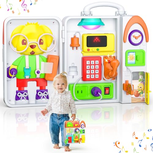 INNOSKY Montessori Busy Board for 1 Year Old Boy Girl, Musical Baby Toys 12-18 Months, Bilingual Learning Educational Toddlers Toys for 1-2 Year Old Birthday Gifts