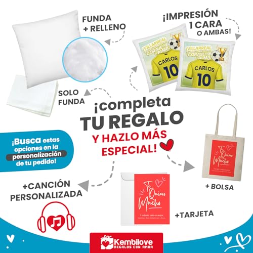 Kembilove® Cojín de Fútbol Personalizado Villarreal con Nombre y Número | Almohada Decorativa Amarilla | Regalo Original para Aficionados y Niños