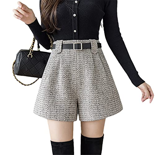 Pokem&Hent Otoño/Invierno de las Mujeres Pantalones Cortos de Lana Sueltos A-Line Piernas Anchas Cintura Alta con, Igual a la foto, M Pantalones Cortos Cover