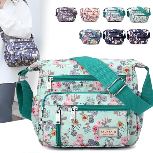 Image of Crossbody Bag for Women Nylon Multi pockets Shoulder Bag Waterproof Floral Messenger Satchel Purses and Handbags