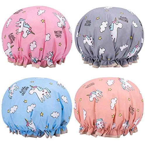 Unicorn Shower Caps for Long/Thick Hair, Cute Hair Cover for Women and Girl, Waterproof Bath Hat, Double Layer Bonnet