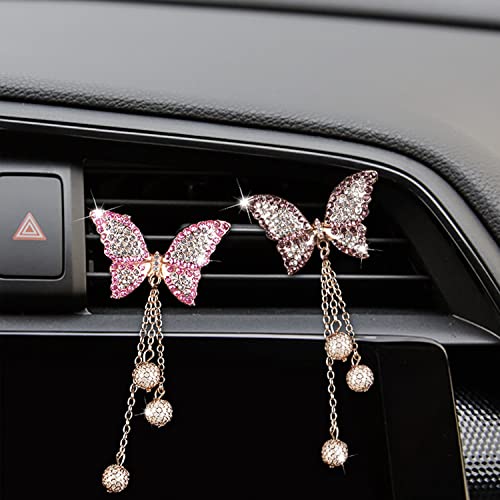 Image of 2 Pieces Butterfly Air Vent Clips Bling Car Aromatherapy Vent Clips Butterfly Car Freshener Perfume Clip for Girls Women Car Interior Decoration Accessories with Dry Fragrance Pads, Pink and Purple