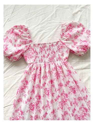 Image of Floerns Women's Floral Dress Puff Sleeve Dress Square Neck Summer Vacation Picnic Mini Dresses