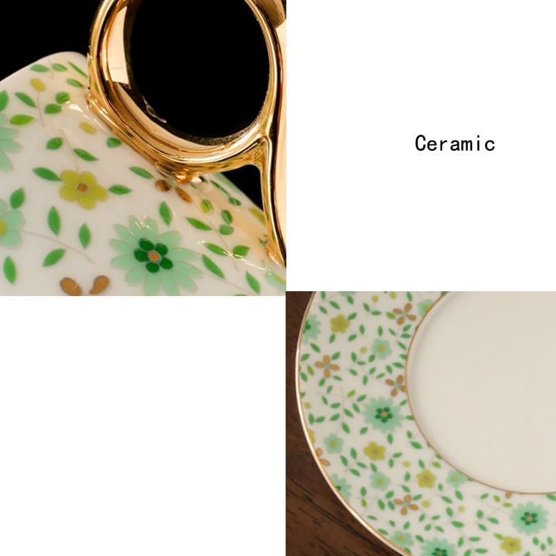 Ceramic Coffee Cup Light Luxury Afternoon Teacup Mat Spoon Set Gilded Retro Office(Style1)