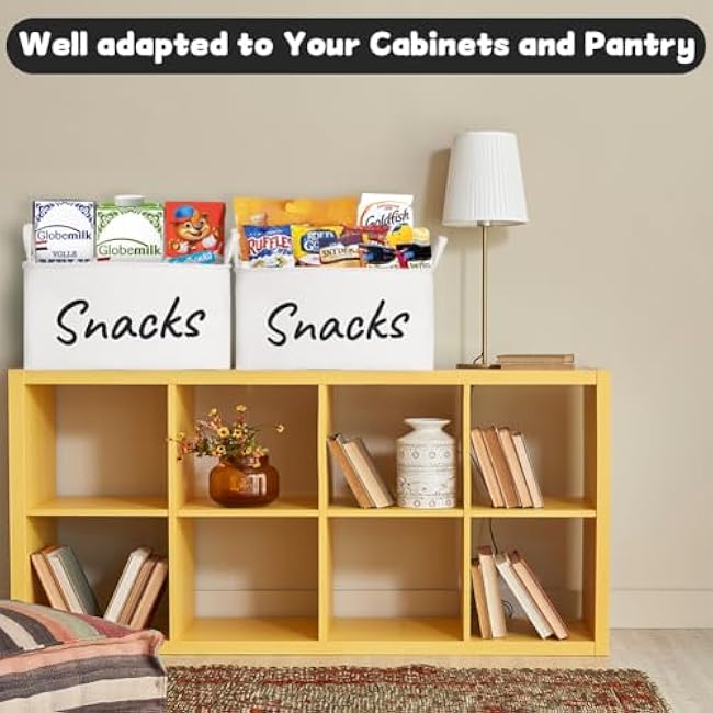Snack Organizer Basket for Home Office: Snack Bin for Pantry (2 White Baskets)