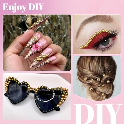 Image of 13000Pcs Flatback Pearls for Crafting (Gold), Assorted Size 2 /3 /4 /5 /6 /8 /10mm Non Hotfix Half Pearl, Bedazzling Bead for DIY Crafts Clothing Tumblers Mugs Shoes Fabric Embellishment Nail Art Makeup