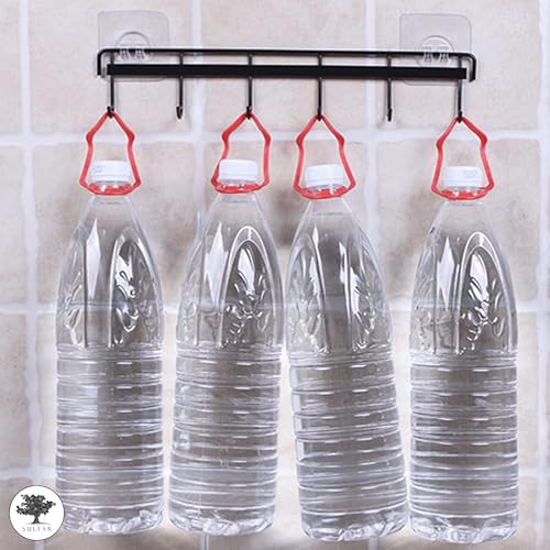 Image of Sulfar Kitchen Utensil Rack Wall Mount, Black Adhesive Kitchen Utensil Hanger No Drilling Holder Space Saving Wall Hooks for Bathroom Camper