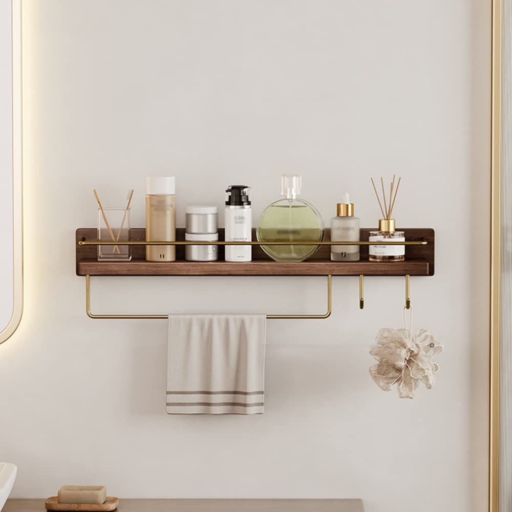Ruiseawing Shower Shelf Racks Bathroom Solid Wood Shelf Bathroom Towel Rack Washstand Wall-Mounted Cosmetic Storage Shelf Shower Caddy