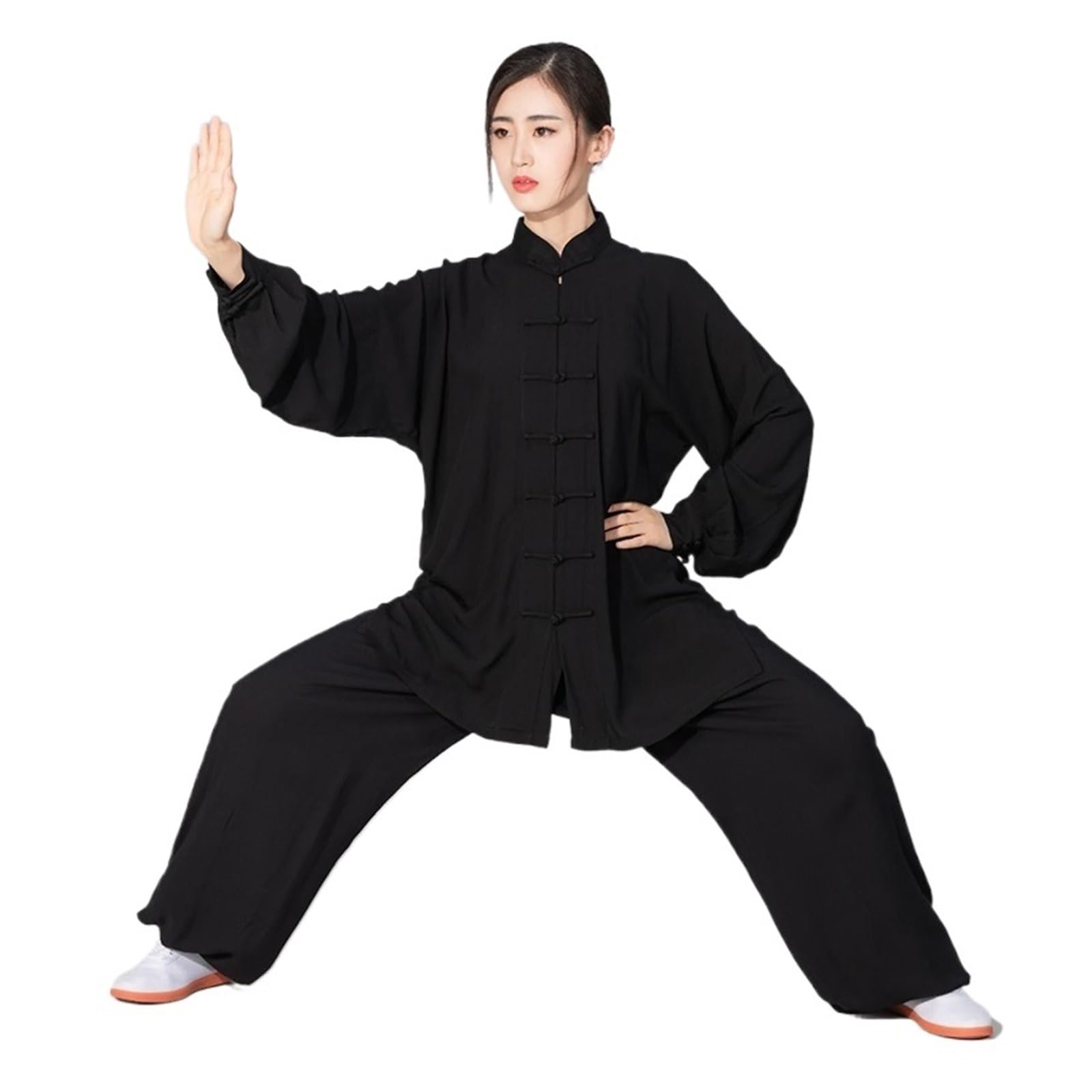 Tai Chi Traje Traje de Tai Chi de algodón Suave for Hombre y Mujer, Uniforme de Artes Marciales Kung Fu Wushu, Chaqueta y Pantalones Wing Chun(Black,XXL(180cm))