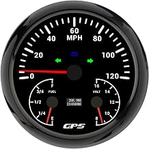ELING 110mm Waterproof 3in1 Multi-Function Gauge 120MPH GPS Speedometer Fuel Level Gauge 0-190ohm 240-33ohm Voltmeter 12V with 7 Colors Backlights for Truck Sailboat (Black+Black, 0-120MPH)