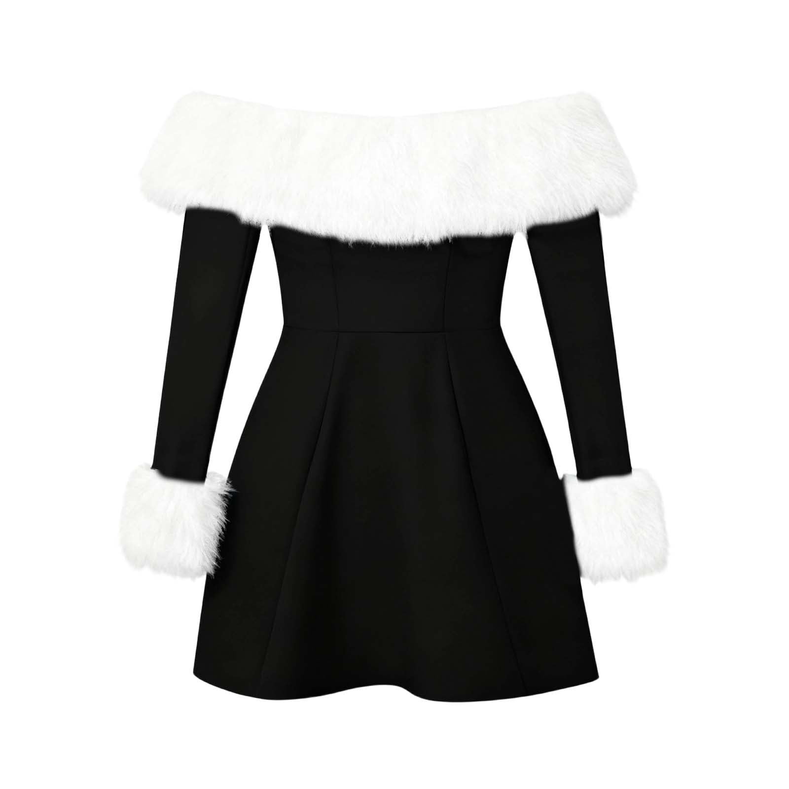 Vestiti Natale Donna-Vestito di Natale Donna-Abito da Festa Finto E Accogliente, Elegante Abito Midi A Trapezio per Le Feste E Le Riunioni Stagionali.