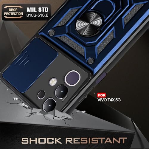 Image of AIBEX Back Cover for Vivo Y31 Pro 5G / Vivo T4X 5G / IQOO Z10X 5G | D10 Tough Armor Case | Sliding Camera Shield | 360 Protection | Kickstand Ring Holder | Military-Grade Shockproof Bumper Case