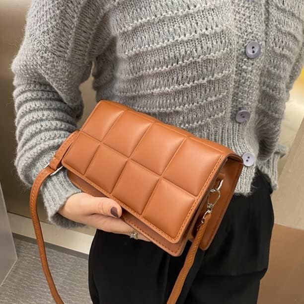 TS WITH TECHSUN Fashion Checker Pattern PU Leather Women Shoulder Hobo Handbag With Long Strap Casual Ladies Small Flap Purse, Party, Wedding, Casual (Brown) 4