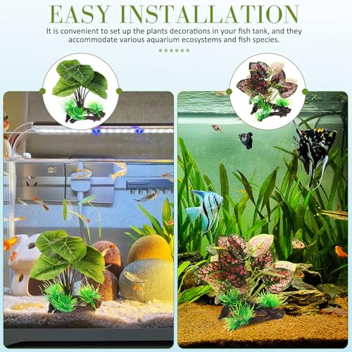 Image of Milisten 2Pcs Fish Tank Plants Plastic, Fish Tank Decorations, Artificial Plants, Aquarium Decorations Accessories, Mini Plants Goldfish Hides