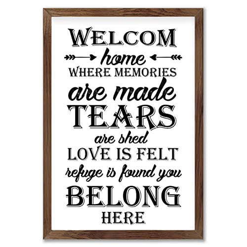 Wengbeauty Welcome-Home-Where-Memories-are-Made,-Tears-are-Shed,-Love-Is-Felt,-and-Refuge-Is-Found-You-Belong-Here Sign Wood Framed Sign Wall Art Plaque Sign for Home Wall Decor 8 x 12 Inch