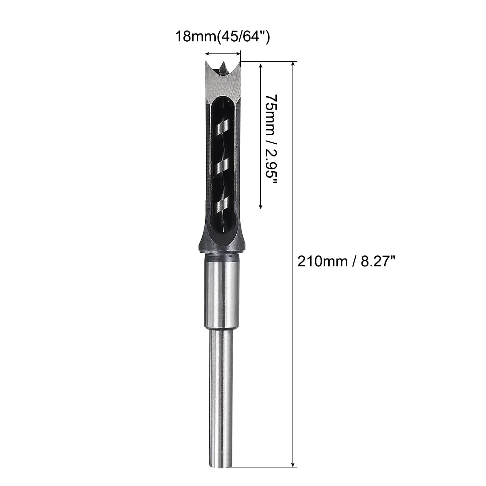 sourcing map Broca de agujero cuadrado de 18 mm (45/64 pulgadas) de acero de alto carbono para máquina de espiga de mortaja de carpintería de carpintería