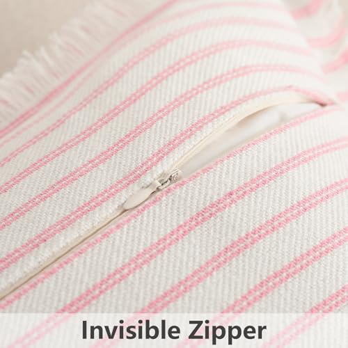 Image of ZWJD Throw Pillow Covers 20x20 Set of 2 Striped Pillow Covers with Fringe Chic Cotton Decorative Pillows Square Cushion Covers for Sofa Couch Bed Living Room Farmhouse Decor (Pink)