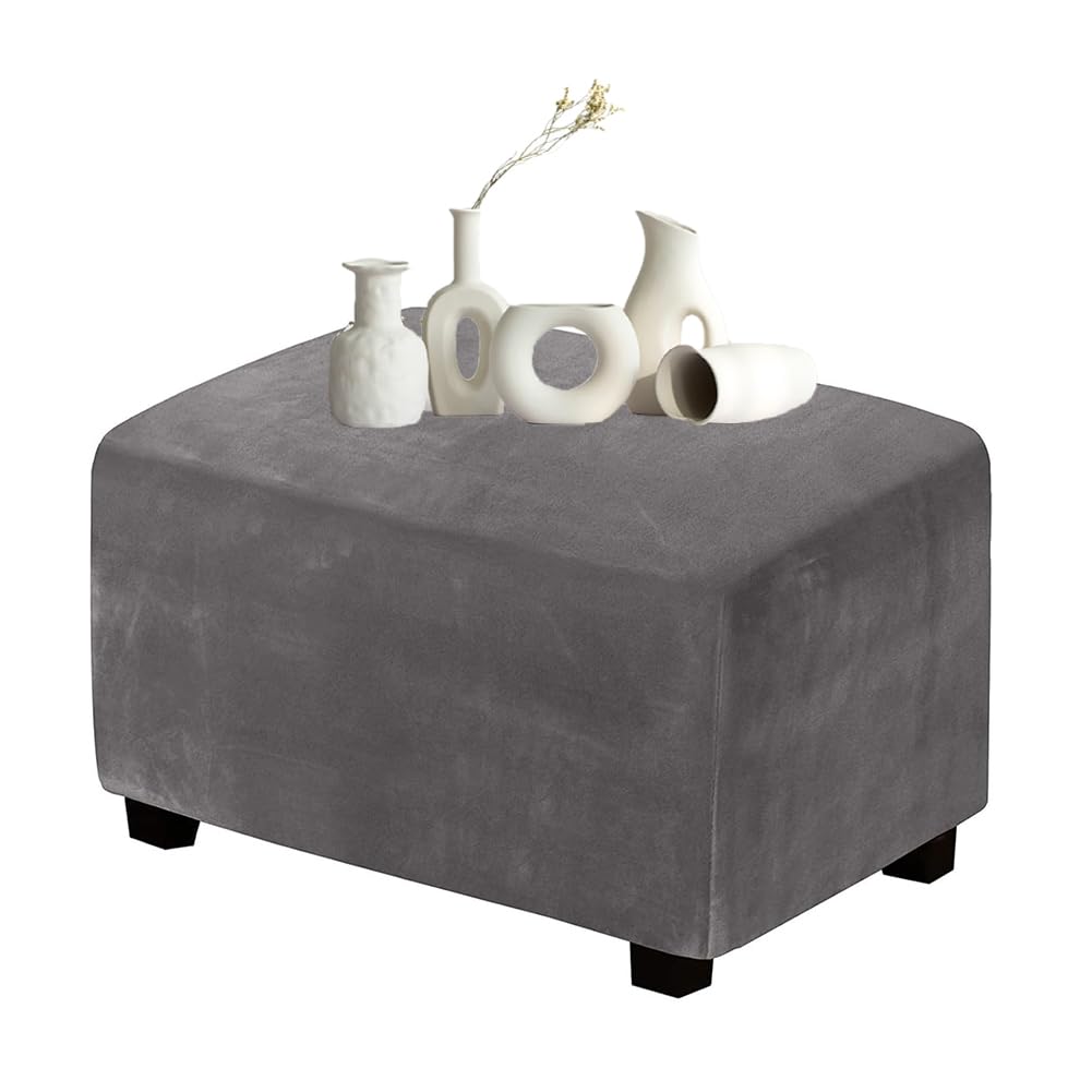 DMBAOD Footstool Cover, Stretch Rectangular Velvet Footstool Cover for Living Room Footstool, Folding Storage Furniture Cover with Elastic Bottom（Only sell stool covers） dark grey. Small