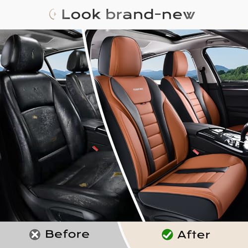 Image of Coverado Car Seat Covers Full Set, Seat Covers for Cars, Front Seat Covers and Back Seat Cover Waterproof Leather Automotive Seat Cover, Universal Car Interior Protectors Cushion for Most Cars