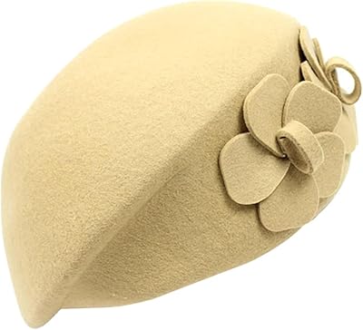 Amosfun Black Winter Hat 1pc Wool Beret Hat Winter Warm Beret Hat French Style Beanie Hats with Flower for Women Girls (Khaki) French Beret