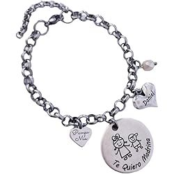 Pulsera Con Medallas Personalizadas Pampa Mia Pulsera Personalizada para la Madrina - Pulsera en Acero Inoxidable Antialérgico con cierre ajustable y Medalla de Zamak con grabación Laser - Envoltorio para Regalo (Estilo Casual Niño)