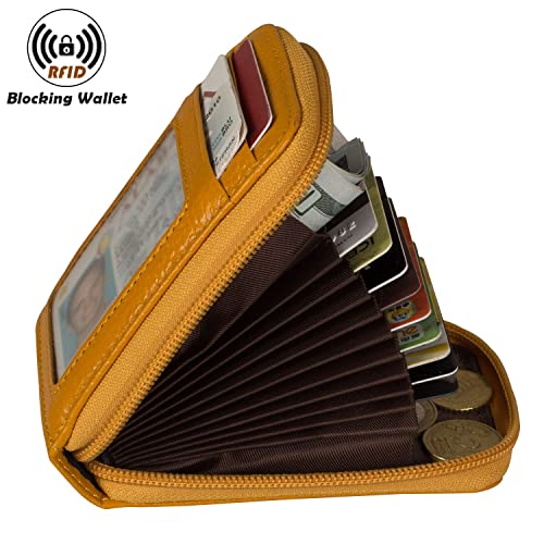 Image of Credit Card Holders Case Organizer Genuine Leather Zip-Around Security Wallet Yellow